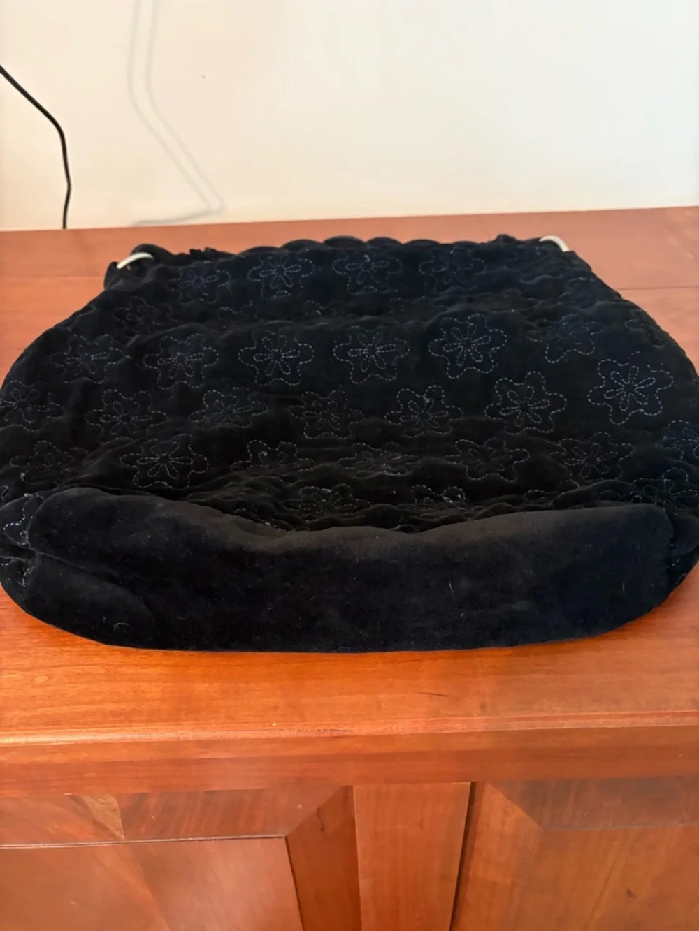Y2K Black Velvet Floral Embroidered Hobo Bag Braided Handle Boho Grunge Purse